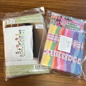🟣 BOGO! NWT! Whimsy Floral Pillowcase Embroidery Kit and 36 Pastel Skeins